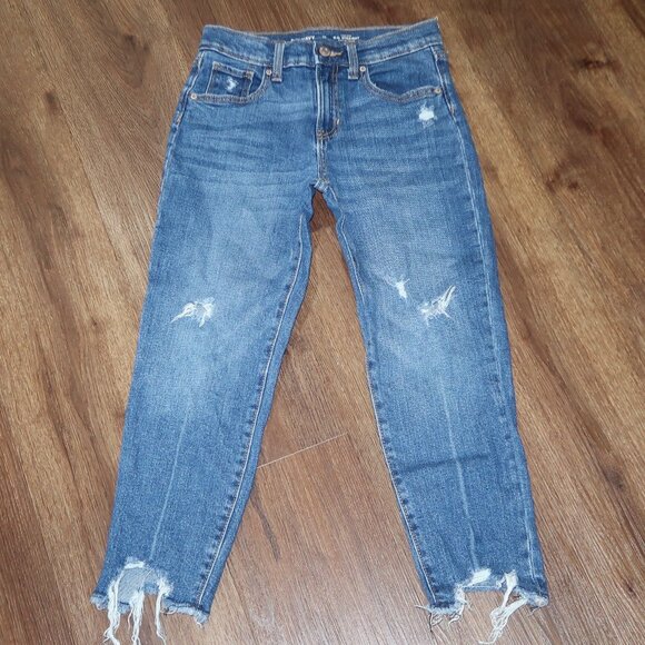 Girls Old Navy High Rise O.G. Straight Distressed Cropped Jeans Adjustable sz 10 - Picture 1 of 5